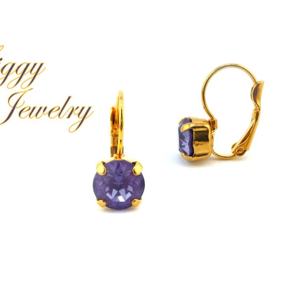 Amethyst Ignite Purple Genuine Austrian Crystal Gold Plated Lever-back Earrings - Picture 5 of 7